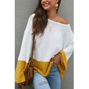 Womens Sexy Two-Tone Panel Flared Long Sleeve Oversized Thin Pullover Sweater