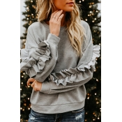 Womens Unique Stringy Selvedge Patched Long Sleeve Plain Casual Pullover Sweatshirt