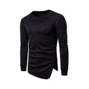 Unique Plain Embossed Design Asymmetric Hem Fitted Pullover Sweatshirt