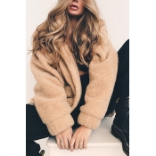 Winter Fashionable Plain Long Sleeve Zip Up Faux Fur Fluffy Oversized Coat with Pocket