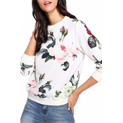 Womens Regular Round Neck Long Sleeve Floral Print Fashionable Pullover Sweatshirt