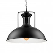 Vintage Pendant Light with 16.54''W Dome Metal Shade in Black