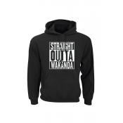 Fashion Letter STRAIGHT OUTTA WAKANDA Print Front Long Sleeve Slim Fit Drawstring Hoodie