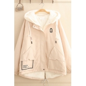 Lovely Cartoon Girl Printed Shearling Lined Split Back Elastic Cuff Loose Drawstring Padded Coat with Hood