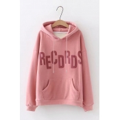 New Fashionable RECDRDS Letter Printed Long Sleeve Drawstring Hoodie with Pocket
