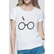 Girls Chic Magic Lightning Glasses Pattern Short Sleeve Casual Fitted T-Shirt