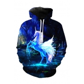 Cool 3D Unicorn Printed Long Sleeve Blue Hoodie with Pockets