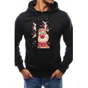 Mens Lovely Christmas Elk Pattern Long Sleeve Kangaroo Pocket Pullover Hoodie