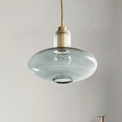 Smoke Gray Glass Oval Hanging Ceiling Light Modern 1 Head Brass Pendant Light Fixture