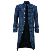 Steampunk Retro Floral Printed Long Sleeve Stand Collar Single Breasted Victoria Longline Coat