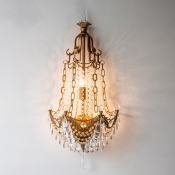 Brass Anchor Wall Sconce Light Vintage Metal and Crystal 3 Lights Living Room Wall Light Fixture