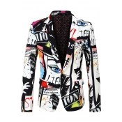 New Trendy White Graffiti Pattern Long Sleeve Button Down Slim Fitted Cool Blazer Coat
