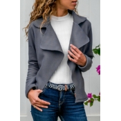 Ladies Fashion Plain Notched Collar Long Sleeve Open Front Faux Suede Jacket Coat