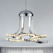 Chrome Twisted Suspension Light Modernism Metal and Crystal LED Hanging Chandelier in Warm/White Light