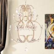Gourd Cage Chandelier Lighting with Crystal Bead Vintage 1 Light Ceiling Pendant Light in Gold