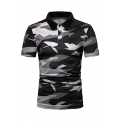 Mens Popular Camouflage Print Short Sleeve Lapel Collar Fitted Summer Polo Shirt