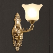 Vintage Style Bell Wall Lamp 1/2-Light Frosted Glass and Metal Wall Mount Lighting in Brass for Living Room