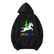 Men's Creative Alien and Unicorn Printed Long Sleeve Graphic Hoodie with Pocket