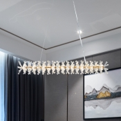 Linear Island Lighting Fixture Modern Style Clear Crystal 16 Lights Living Room Hanging Ceiling Light