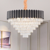 Contemporary Layered Crystal Chandelier Lamp 16/22 Lights Hanging Light Kit in Black for Dining Room
