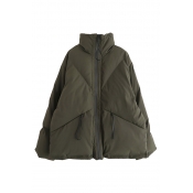 Cool Street Long Sleeve Zipper Front Pockets Side Baggy Thick Plain Puffer Coat for Girls