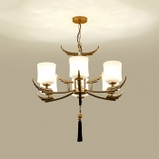 Milky Glass Black and Gold Chandelier Cylinder 6/8/10 Lights Traditionalism Down Lighting Pendant for Living Room