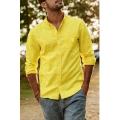 Street Fashion Whole Colored Long Sleeve Single Breasted Relaxed Fit Linen Shirt
