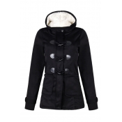 Female Classic Warm Long Sleeve Hooded Zipper Front Shearling Liner Plain Fitted Duffle Coat