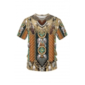 Unisex Fashion Retro 3D Tribal Printed Short Sleeves Indian T-Shirt