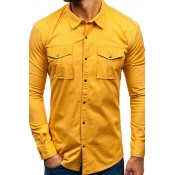 Hot Popular Solid Color Long Sleeve Chest Pocket Slim Fit Button Up Work Shirt
