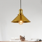1 Light Conical Pendant Ceiling Light Vintage Brass Metal Hanging Lamp for Living Room