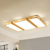 Rectangle Flush Ceiling Light Minimalist Wood Led Beige Flushmount Lighting in Warm/White Light, 35.5
