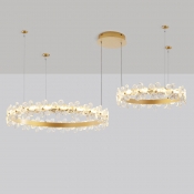 Circular Chandelier Lamp Modernism Crystal LED Gold Suspended Lighting Fixture for Living Room