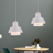 1 Head Living Room Hanging Lamp Modern White Ceiling Pendant Light with Flared Metal Shade