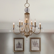 Candelabra Metal Chandelier Traditional Style 9/12 Lights Living Room Hanging Pendant Light in Brass