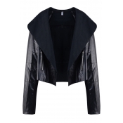 Black Street Fashion Long Sleeve Exaggerate Collar Zipper Detail Relaxed Open Front Jacket for Ladies