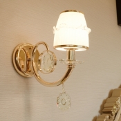 White Glass Barrel Wall Mounted Lamp Vintage 1/2 Heads Living Room Sconce Light Fixture in Gold
