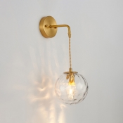 Dimple Sphere Glass Wall Sconce Simplicity 1-Light Brass Finish Wall Light Fixture