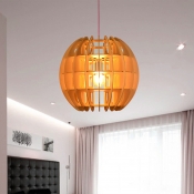 1 Bulb Kitchen Ceiling Light Asia Beige Suspended Lighting Fixture with Sphere Wood Shade