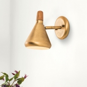 Metal Tapered Wall Lighting Modern 1 Head Brass Sconce Light Fixture with Wood Cap
