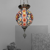 Sphere Stained Glass Hanging Lighting Art Deco 1-Head Bar Pendant Lamp Fixture in White/Red/Yellow