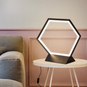 Minimalist LED Task Lighting Black/Gold Hexagon Small Desk Lamp with Metal Shade in White/Warm Light