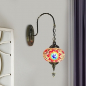 1 Head Sconce Light Fixture Traditionalist Red/Red and Blue Stained Glass Wall Mounted Lamp for Coffee Shop
