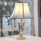 1 Light Crystal Nightstand Lamp Vintage Beige Urn Living Room Table Light with Fabric Empire Shade