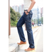 Men's Popular Solid Color Flap Pocket Straight Fit Mid-Rised Jeans