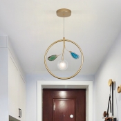 Metal Circle Ceiling Lamp Minimalist 1 Head Gold Pendant Light Fixture with Clear Glass Shade