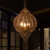 Laser Cut Ceiling Chandelier Art Deco Metal 3 Bulbs Hanging Pendant Light in Bronze