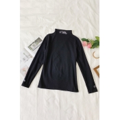 Unique Embroidery Letter Printed High Collar Long Sleeve Leisure T-Shirt