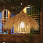 Handcrafted Pendant Lighting Japanese Bamboo 1 Bulb Ceiling Suspension Lamp in Flaxen/Coffee