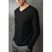 New Stylish Plain Long Sleeves V-Neck Relaxed Fit Covering Yarn Knitted Sweater
